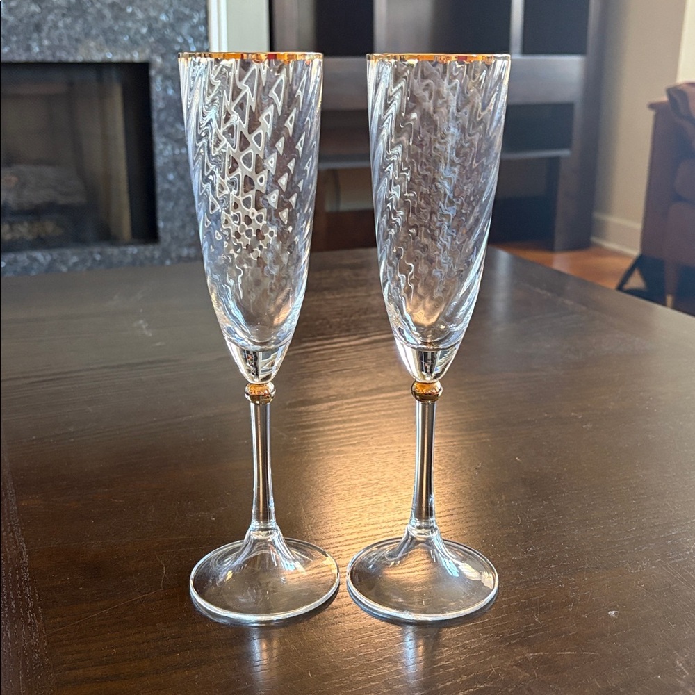 Miller Rogaska Champagne Flutes in Jubilee Gold - Pair Set of 2